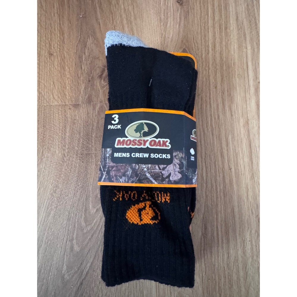 Mossy Oak Mens Crew Socks 3 Pack Black Cushion Comfort Shoe Size 6-12.5